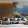 A beautiful serene garden scene with vibrant flowers and lush greenery.