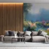A beautiful serene garden scene with vibrant flowers and lush greenery.||
