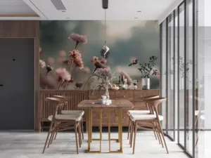 Dreamy floral garden with soft|blurred flowers in various shades.|