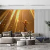 Lux from League of Legends surrounded by golden light and petals.