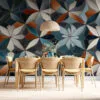 Geometric floral mosaic pattern in shades of blue