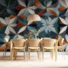 Geometric floral mosaic pattern in shades of blue|teal|cream