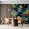 Abstract painting with vibrant floral patterns||