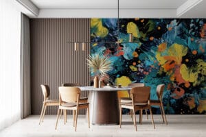 Abstract painting with vibrant floral patterns