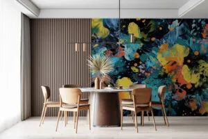 Abstract painting with vibrant floral patterns