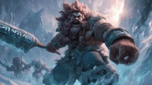 Alternative view of Tundle - Frostbound Warrior of the Glacial Peaks Wall Mural