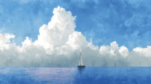 Alternative view of Gentle Waves and Sailboat Serenity Wall Mural
