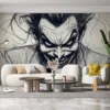 Sketch of a villain with wild hair and a wide grin|inspired by the Joker.|