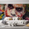 Vibrant abstract representation of the Joker with bold colors and expressive features.