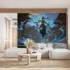 Karma from League of Legends in a dynamic pose surrounded by blue energy||