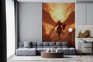 Kayle|the celestial warrior from League of Legends|depicted with majestic wings and ornate armor.