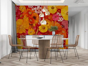 Vibrant floral pattern with red