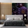 Close-up floral composition featuring purple and indigo flowers and fruits.||