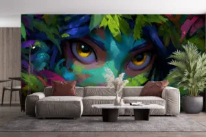 Close-up of Neeko from League of Legends with vibrant foliage||