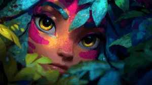 Alternative view of Neeko the Playful Shapeshifter in a Lush Jungle Wonderland Wall Mural