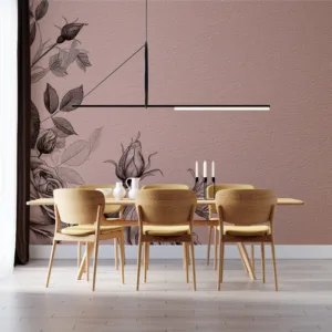 Elegant black and pink roses floral design wallpaper mural||