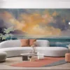 A serene seaside sunset with waves crashing against rocks|showcasing a vibrant sky.|