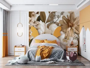 Floral arrangement in warm neutral tones||