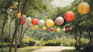 Alternative view of Tranquil Lantern Pathway in a Lush Garden