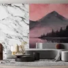 Serene mountain landscape with calm water reflection||