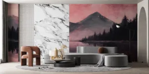 Serene mountain landscape with calm water reflection||