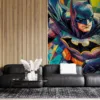 Stylized Batman in a vibrant geometric art style||