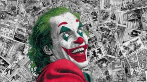Alternative view of Vibrant Jester in a Black and White World Wall Mural