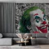 Colorful clown character with green hair and playful expression surrounded by comic-style illustrations.