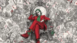 surrounded by playing cards.