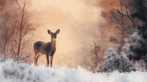 Alternative view of Winter Serenity: A Deer in Snowy Harmony