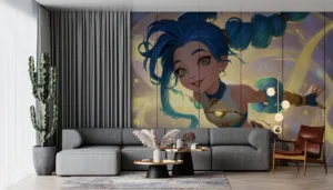 Artwork of Zoe from League of Legends with blue hair and a magical background||