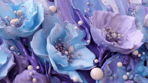 Alternative view of Abstract Blue and Lavender Floral Wall Mural