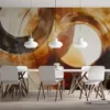 Abstract artwork featuring overlapping circular shapes in brown and black tones.||