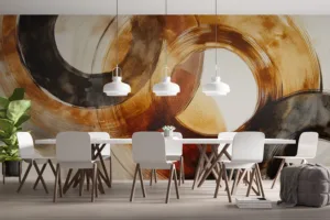 Abstract artwork featuring overlapping circular shapes in brown and black tones.||