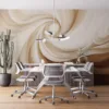 Abstract composition with swirling patterns in beige and brown shades.||