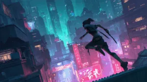 Alternative view of Akali - Urban Adventure in a Neon City Wall Mural