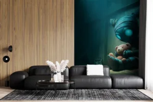 Amumu from League of Legends sitting alone in a dimly lit room with a teddy bear.||