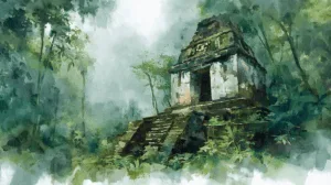 Alternative view of Ancient Temple in Lush Jungle Wall Mural