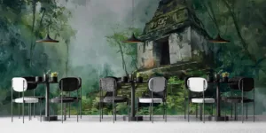 Ancient stone temple in a lush green jungle||