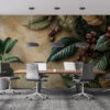 Artistic arrangement of coffee leaves and beans