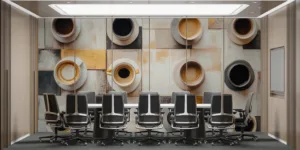 Artistic arrangement of coffee cups on a textured surface||
