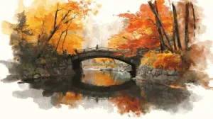 Alternative view of Autumn Serenity Bridge Wall Mural