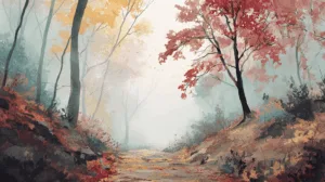 Alternative view of Autumn Serenity Forest Path Wall Mural