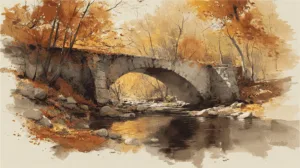 Alternative view of Autumn Serenity Stone Bridge Wall Mural