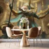 Azir from League of Legends standing in a majestic temple|adorned in golden armor with blue cape.|