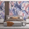 Intricate floral pattern in soft pinks|light blues|and purples.