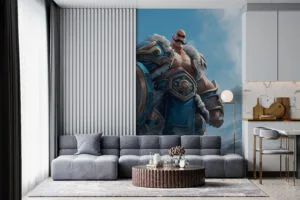Braum from League of Legends standing in a snowy landscape