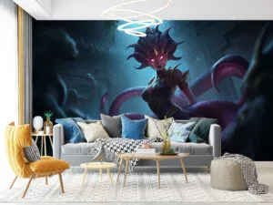 Cassiopeia from League of Legends depicted in a mystical setting with serpent-like features.