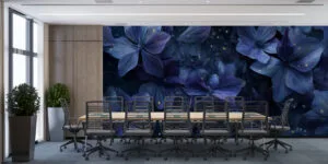 Close-up of blue and purple flowers with a shimmer