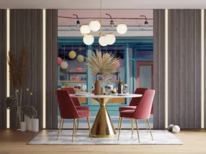 Charming bakery storefront with pastel colors and inviting atmosphere.||